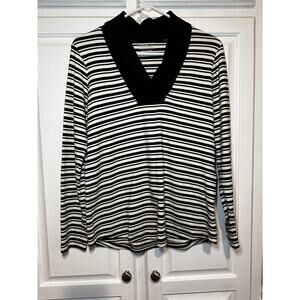 LL Bean Women’s Cowl Neck Cotton Top Striped Size Small